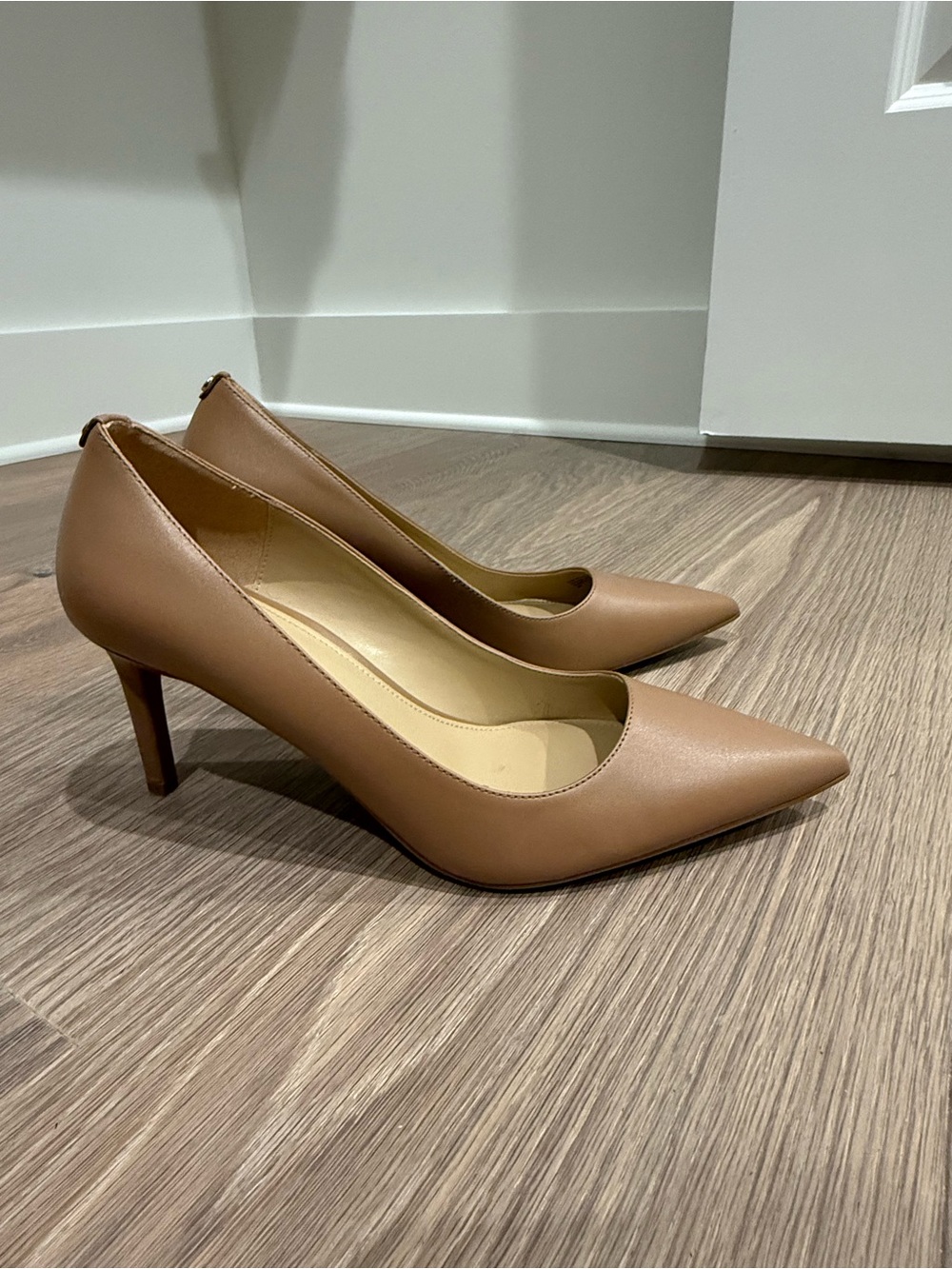 Michael Kors Tan Pointed-Toe Mid Heel Pumps